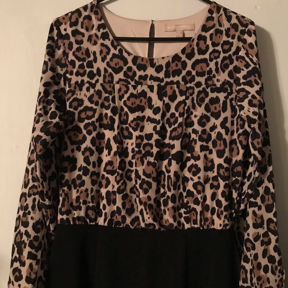 Banana Republic Leopard Print Long Sleeve Dress - Tan, Brown, Black